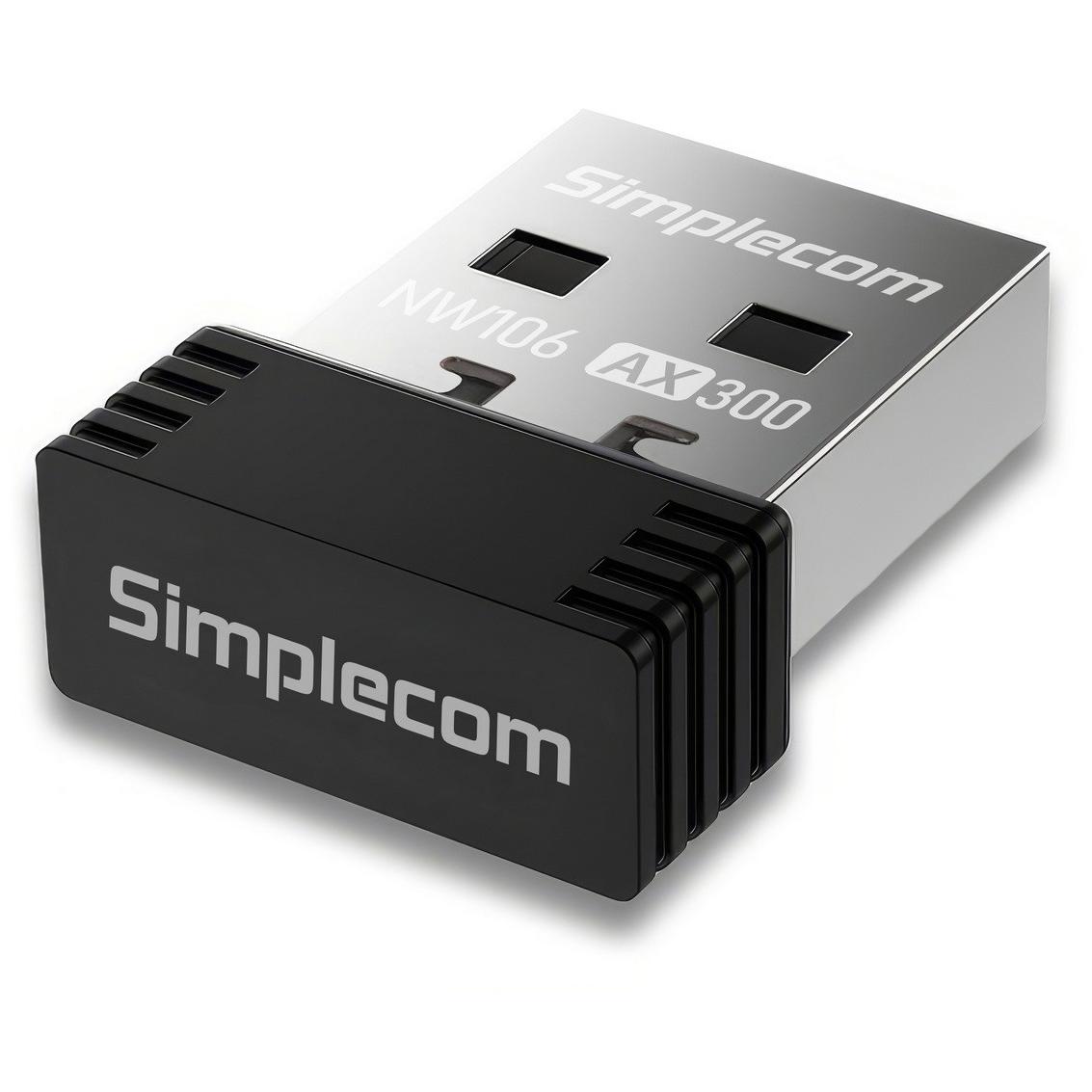 A large main feature product image of Simplecom NW106 AX300 Wi-Fi 6 USB Wireless Nano Adapter