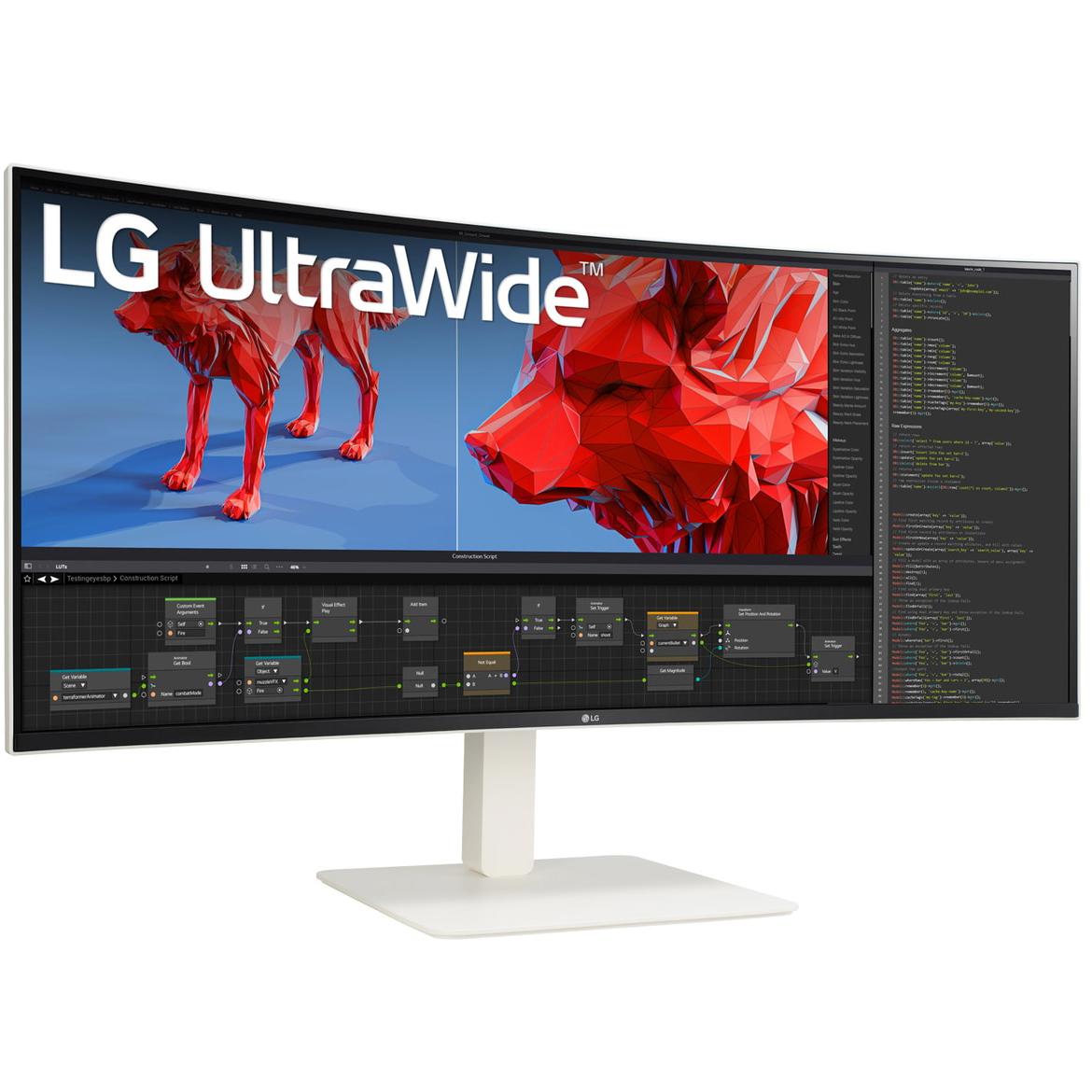 A large main feature product image of LG UltraWide 38WR85QC-W - 38" Curved 1600p Ultrawide 144Hz IPS Monitor