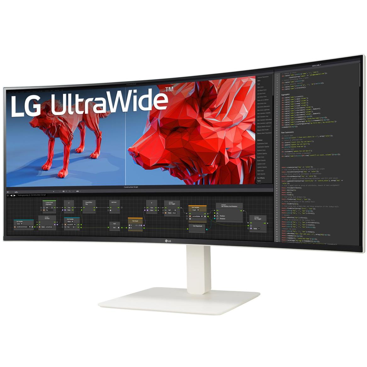 A large main feature product image of LG UltraWide 38WR85QC-W - 38" Curved 1600p Ultrawide 144Hz IPS Monitor