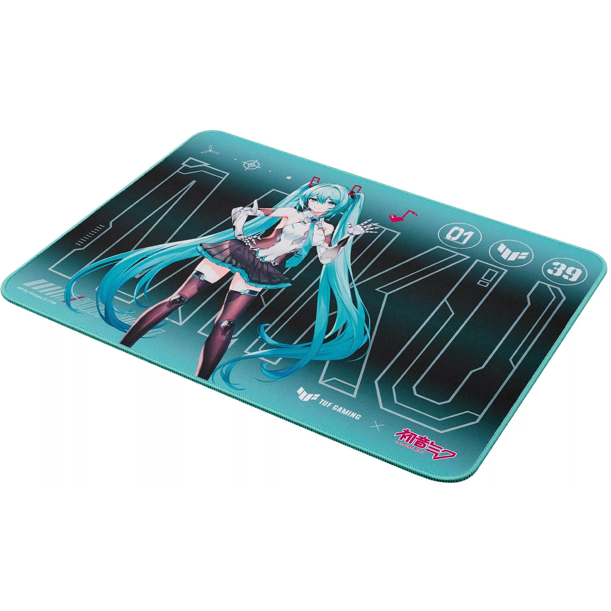 A large main feature product image of ASUS TUF Gaming P1 Mousepad - Hatsune Miku Edition
