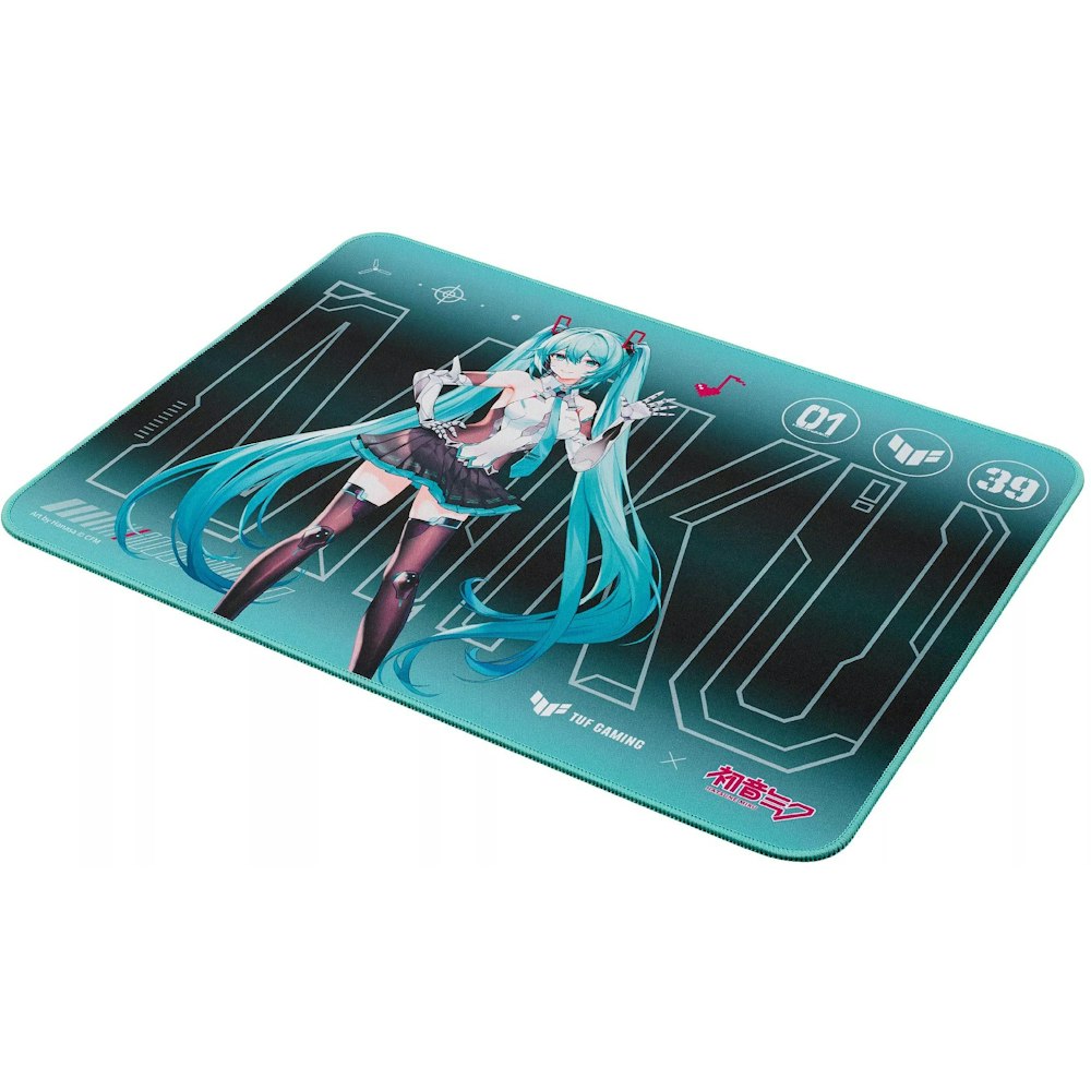 A large main feature product image of ASUS TUF Gaming P1 Mousepad - Hatsune Miku Edition