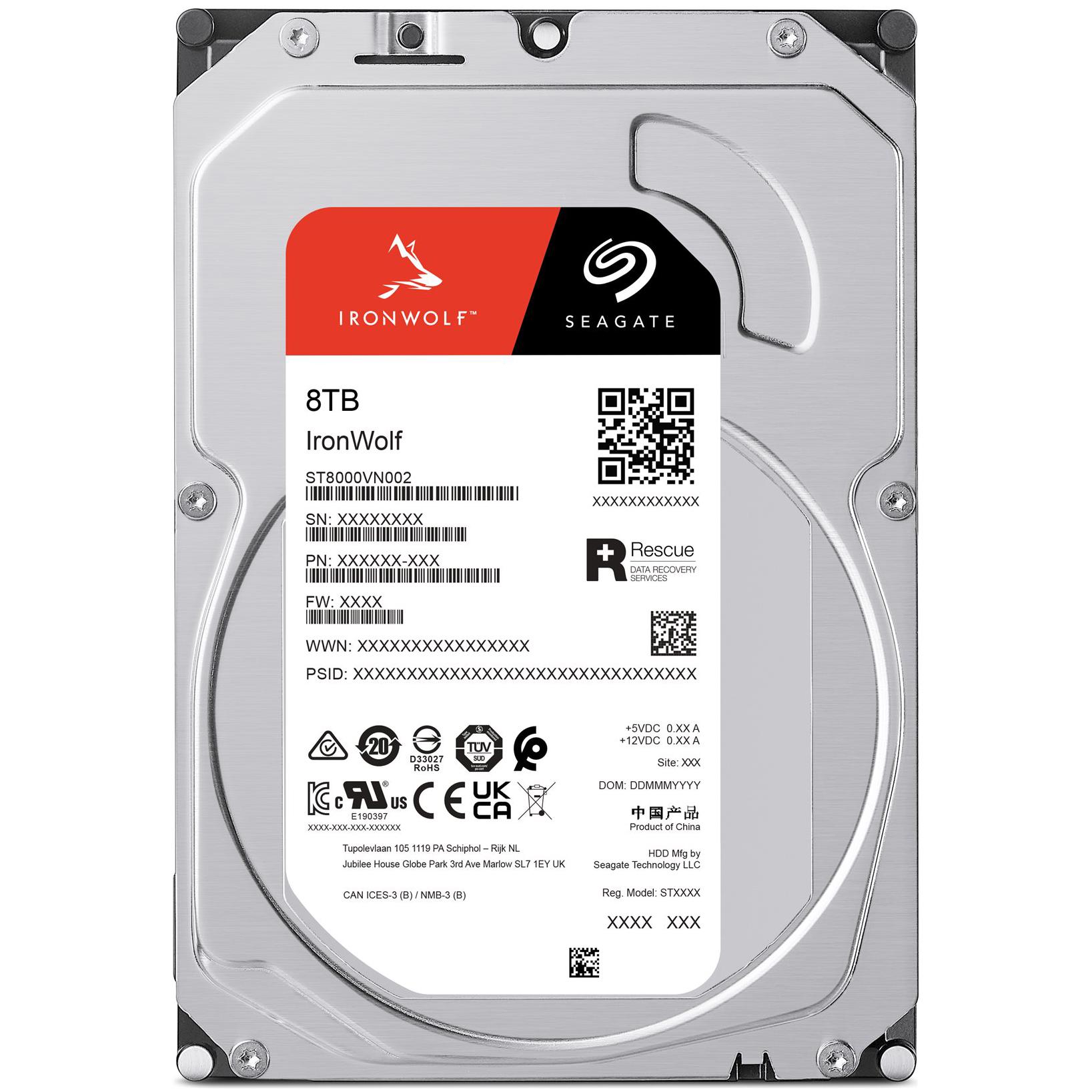 A large main feature product image of Seagate IronWolf 3.5" NAS HDD - 8TB 256MB