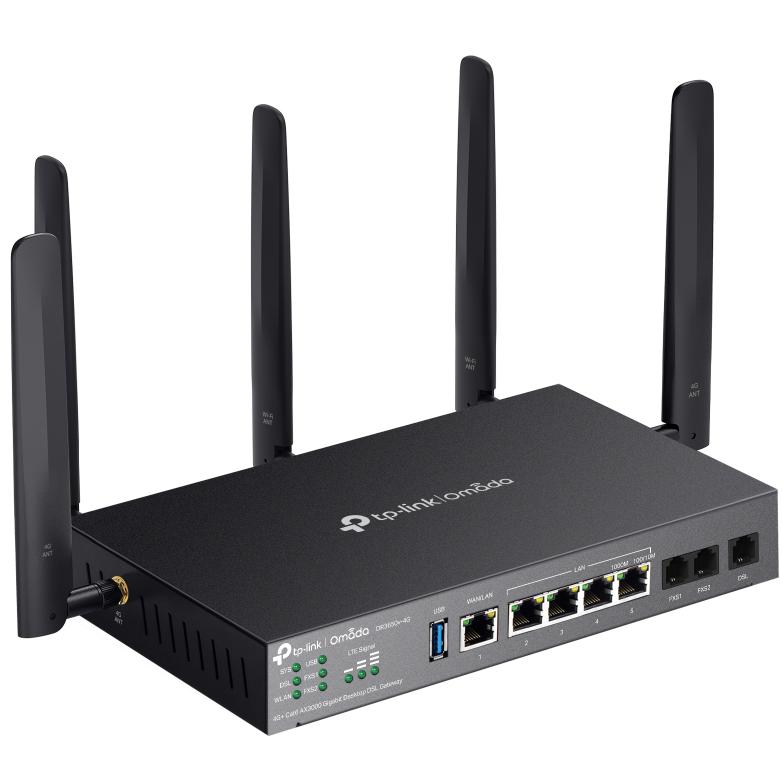 A large main feature product image of TP-Link DR3650v 4G - Omada 4G+ Cat6 AX3000 Wi-Fi 6 Modem Router