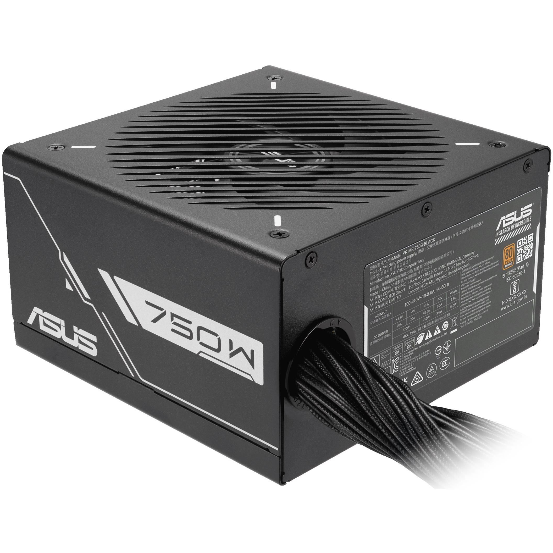 A large main feature product image of ASUS PRIME 750W Bronze ATX PSU