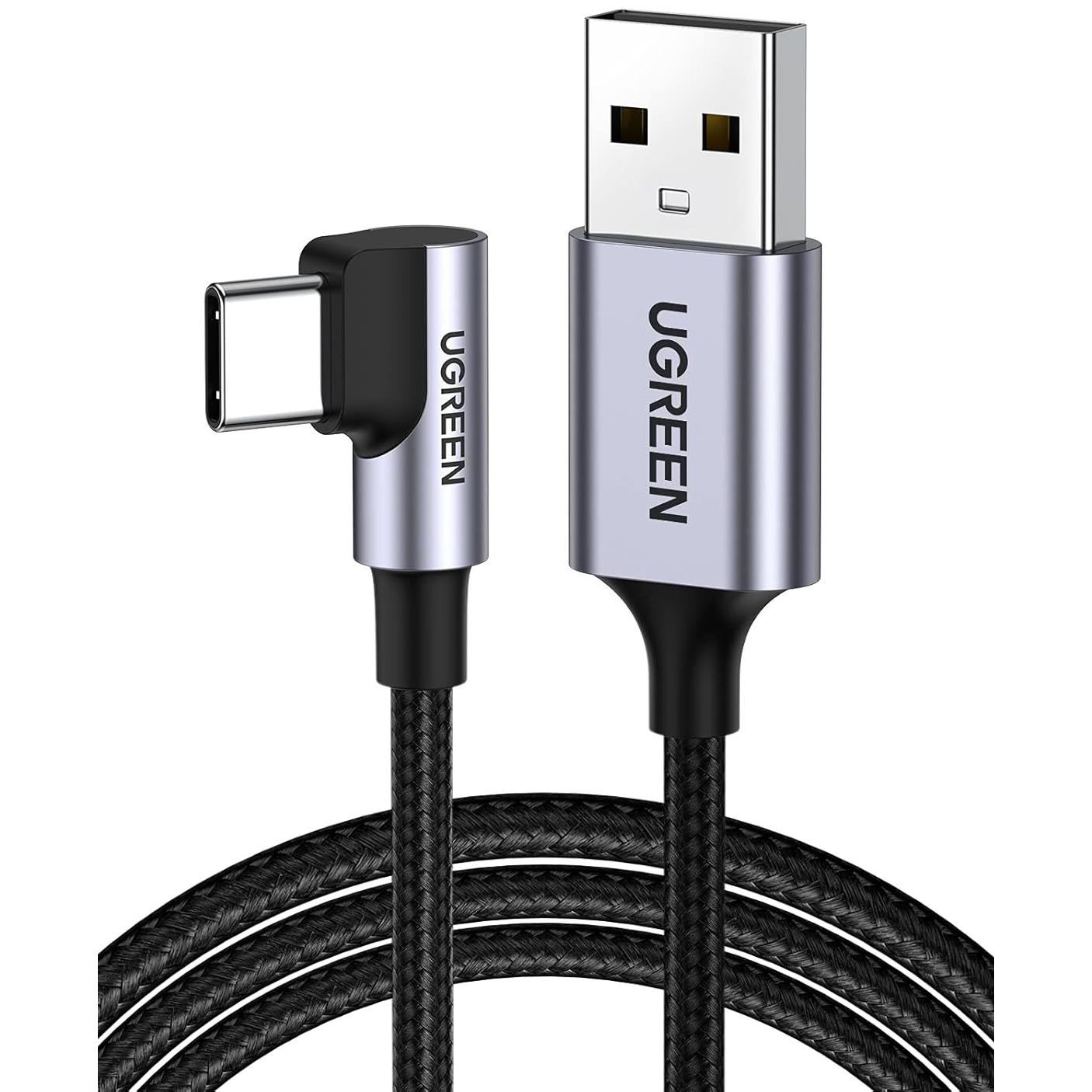 A large main feature product image of UGREEN USB 2.0 Type-A to Type-C 90 Degree Braided Cable (1m)