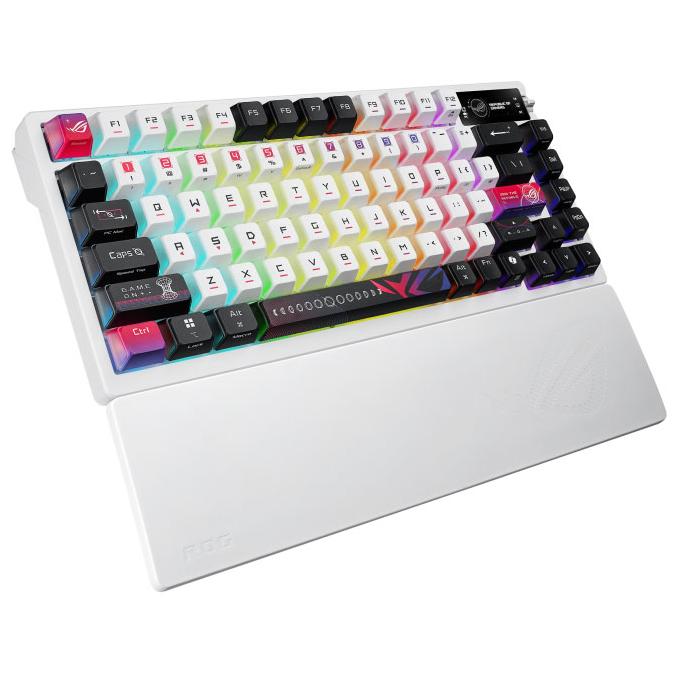 A large main feature product image of ASUS ROG Azoth X  75% Wireless Mechanical Gaming Keyboard - NX Snow Switch (White)