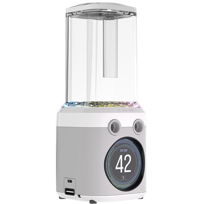 A large main feature product image of Corsair XD6 ELITE LCD RGB Pump/Reservoir Combo (White)