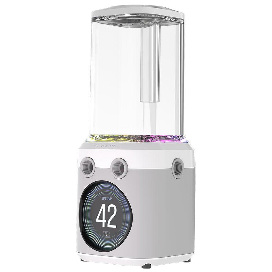 A large main feature product image of Corsair XD6 ELITE LCD RGB Pump/Reservoir Combo (White)