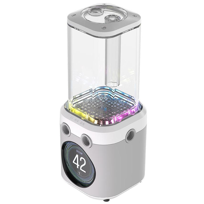 A large main feature product image of Corsair XD6 ELITE LCD RGB Pump/Reservoir Combo (White)