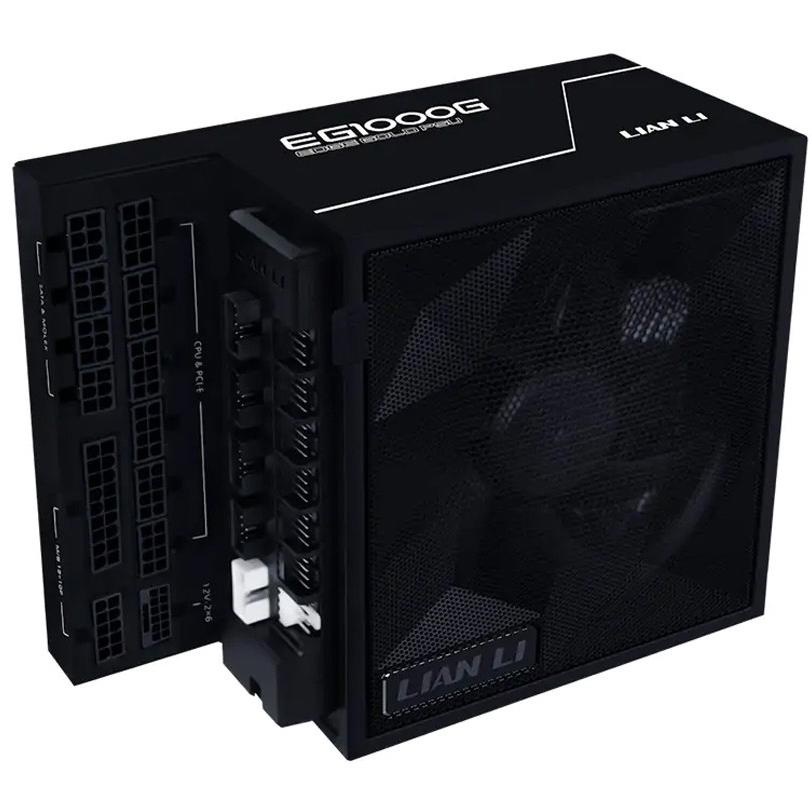 A large main feature product image of Lian Li Edge 1000W Gold PCIe 5.1 ATX 3.1 Modular PSU w/ Edge Hub (Black)