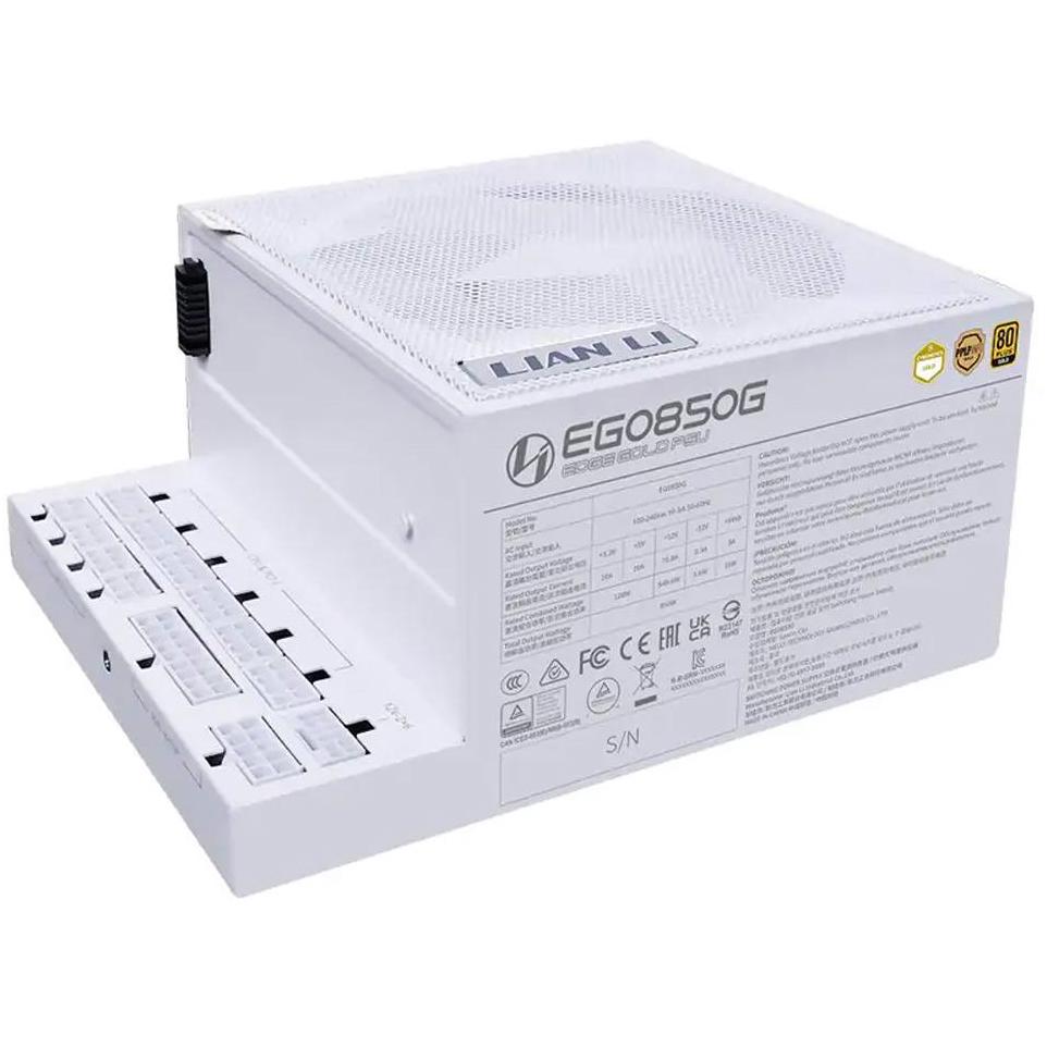 A large main feature product image of Lian Li Edge 850W Gold PCIe 5.1 ATX 3.1 Modular PSU (White)