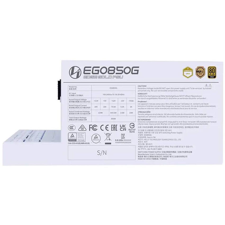 A large main feature product image of Lian Li Edge 850W Gold PCIe 5.1 ATX 3.1 Modular PSU (White)