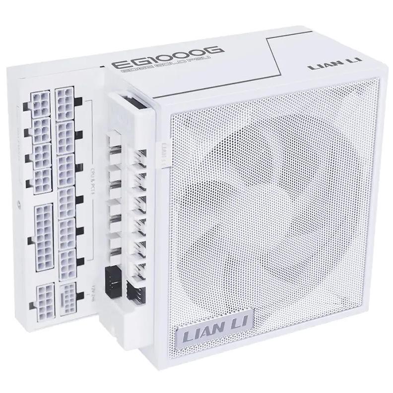 A large main feature product image of Lian Li Edge 1000W Gold PCIe 5.1 ATX 3.1 Modular PSU w/ Edge Hub (White)