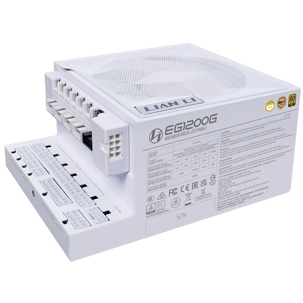 A large main feature product image of Lian Li Edge 1200W Gold PCIe 5.1 ATX 3.1 Modular PSU w/ Edge Hub (White)