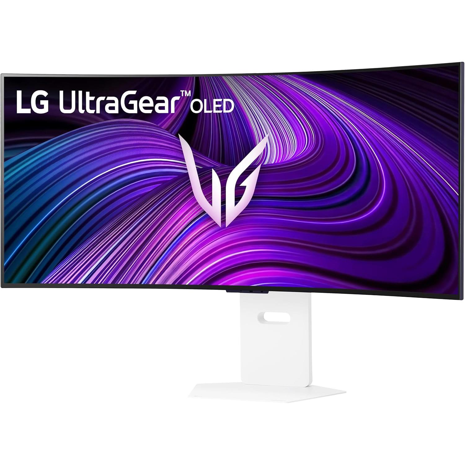 A large main feature product image of LG UltraGear OLED 39GX90SA-W - 39" Curved 1440p Ultrawide 240Hz 0.03ms Gaming Monitor (White)
