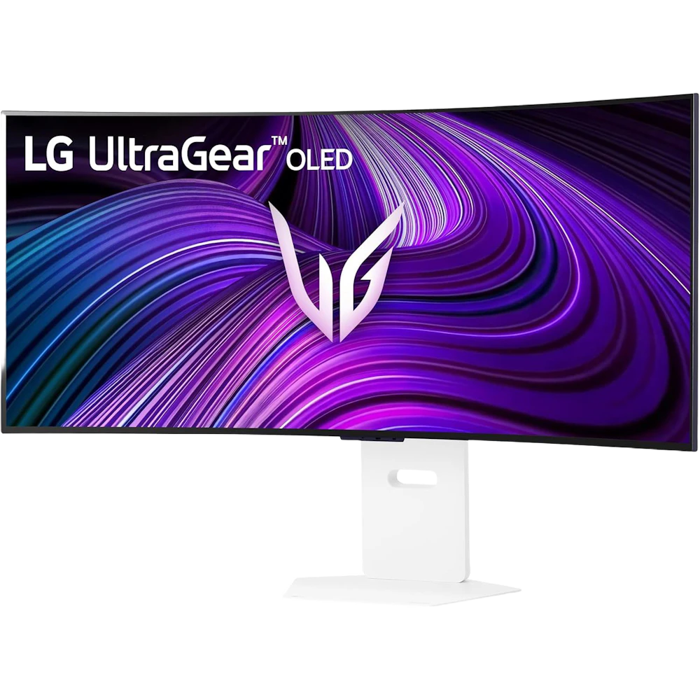 A large main feature product image of LG UltraGear OLED 39GX90SA-W - 39" Curved 1440p Ultrawide 240Hz 0.03ms Gaming Monitor (White)
