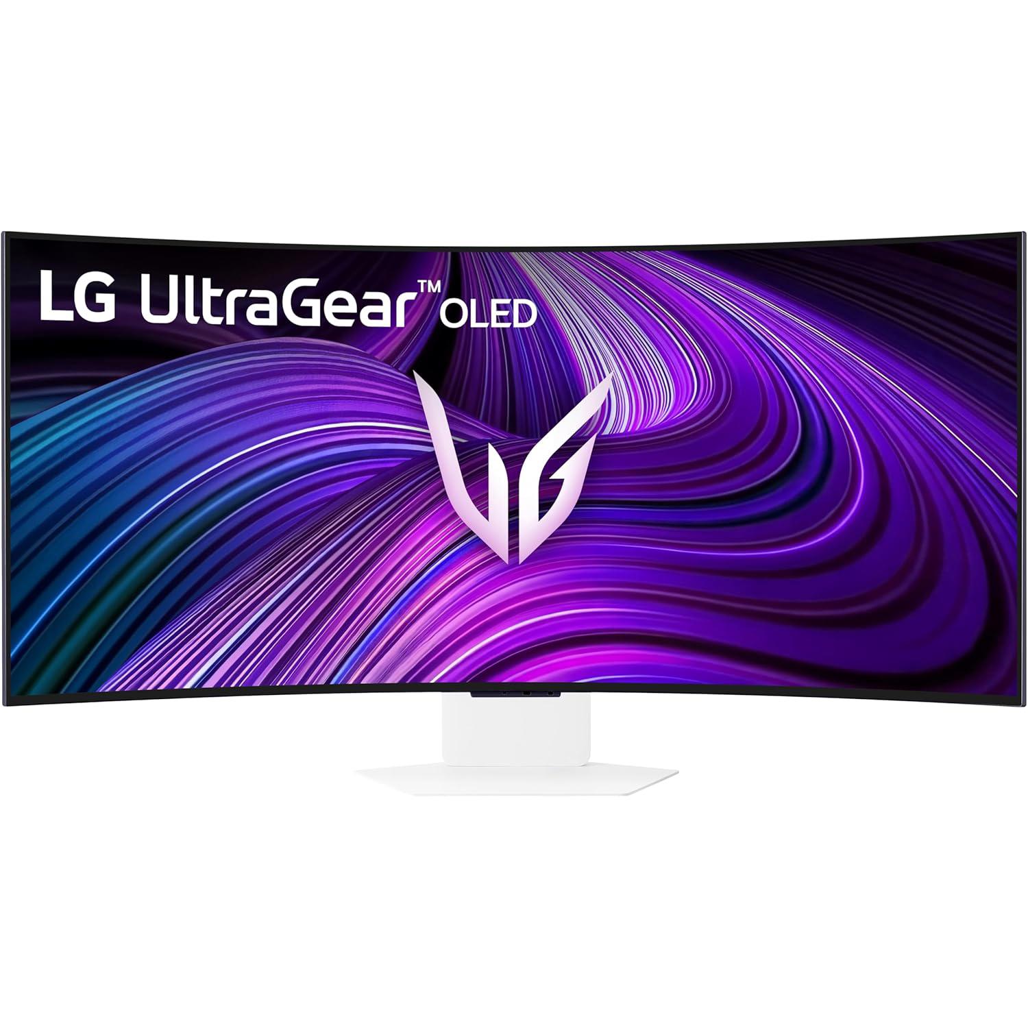 A large main feature product image of LG UltraGear OLED 39GX90SA-W - 39" Curved 1440p Ultrawide 240Hz 0.03ms Gaming Monitor (White)