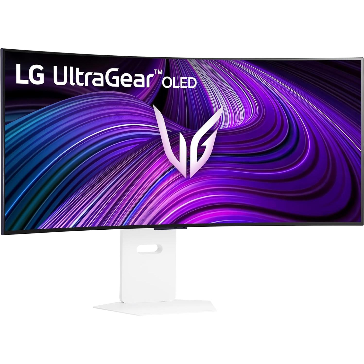 A large main feature product image of LG UltraGear OLED 39GX90SA-W - 39" Curved 1440p Ultrawide 240Hz 0.03ms Gaming Monitor (White)