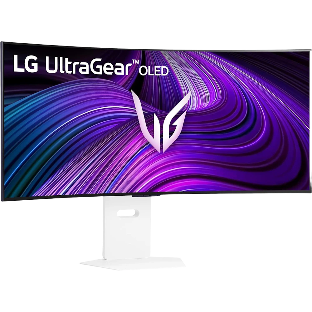 A large main feature product image of LG UltraGear OLED 39GX90SA-W - 39" Curved 1440p Ultrawide 240Hz 0.03ms Gaming Monitor (White)