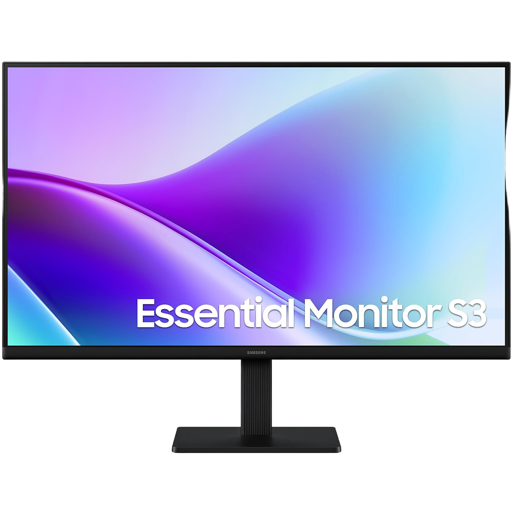 A large main feature product image of Samsung Essential S3 S32GF - 27" 1080p 120Hz IPS Monitor