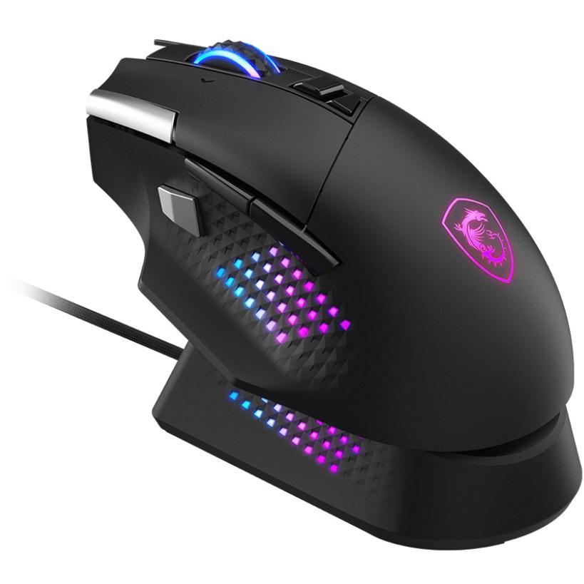 A large main feature product image of MSI Versa Pro Wireless Gaming Mouse + Mouse Dock Pro 