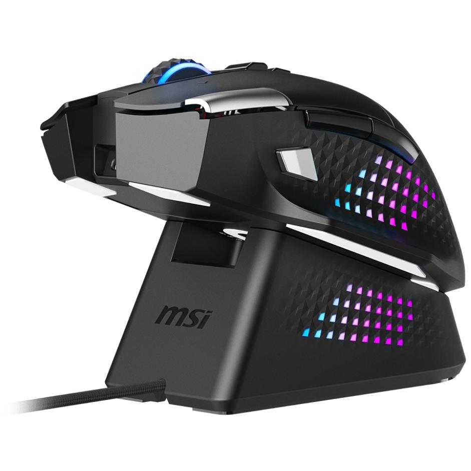 A large main feature product image of MSI Versa Pro Wireless Gaming Mouse + Mouse Dock Pro 