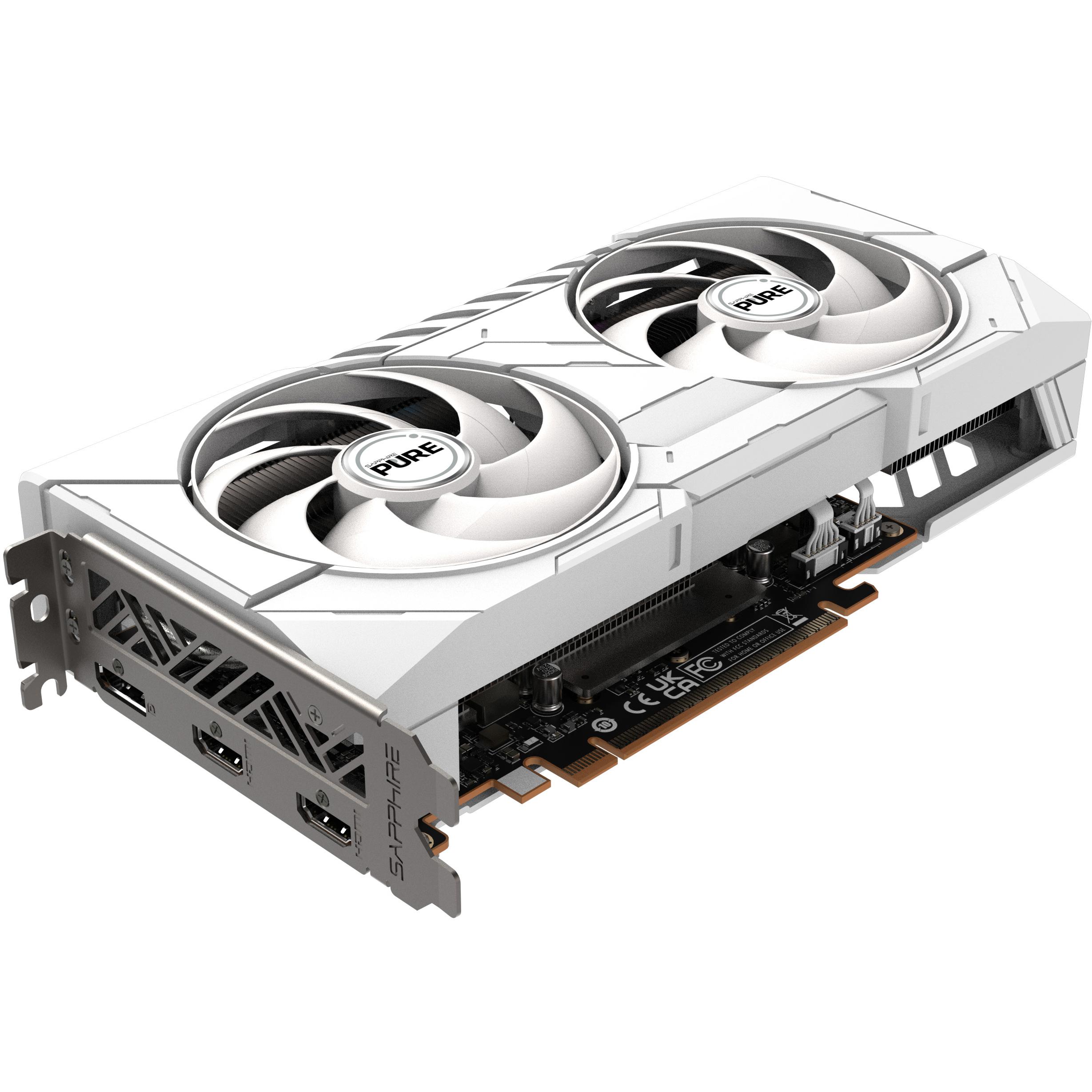 A large main feature product image of SAPPHIRE PURE Radeon RX 9060 XT 16GB GDDR6 - White