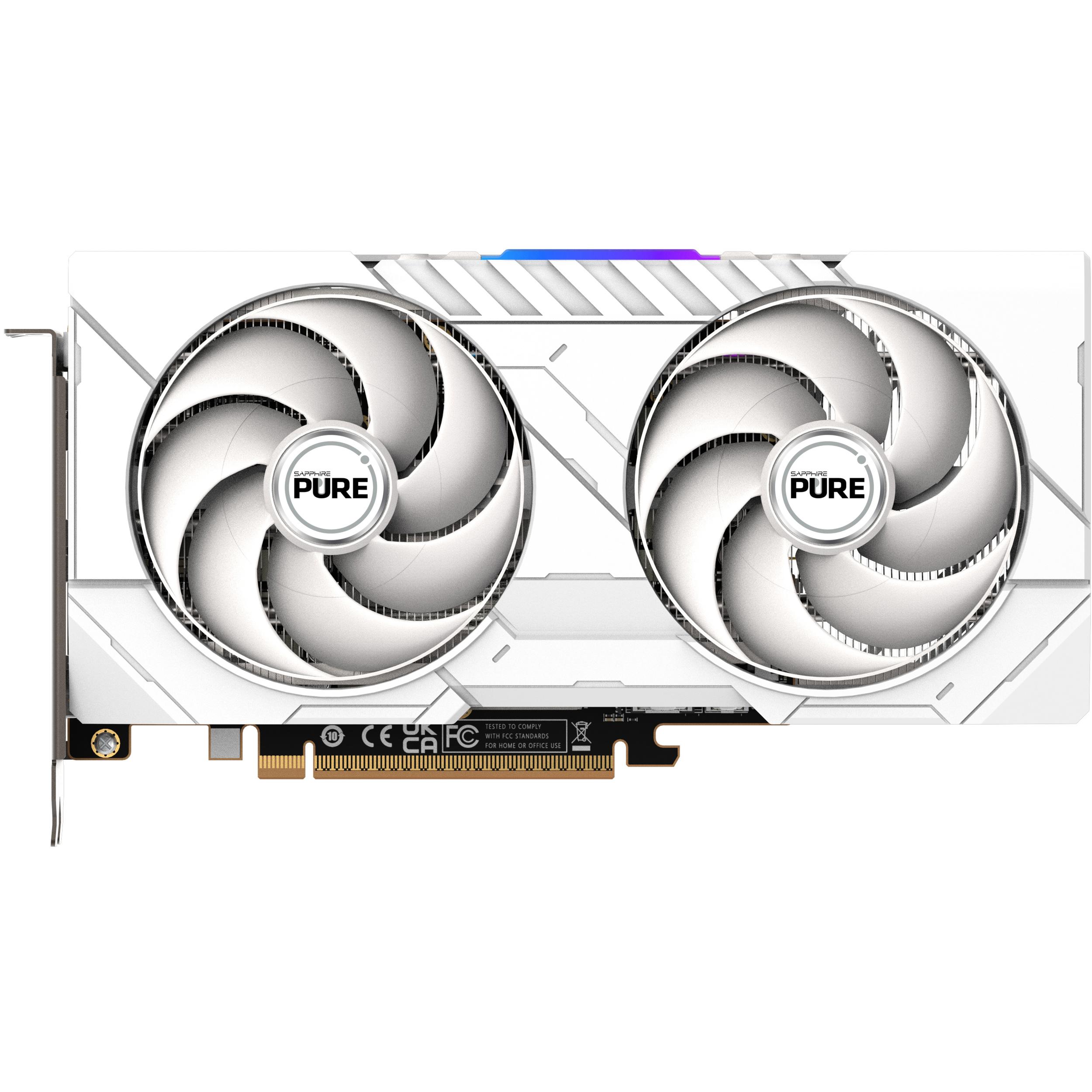 A large main feature product image of SAPPHIRE PURE Radeon RX 9060 XT 16GB GDDR6 - White