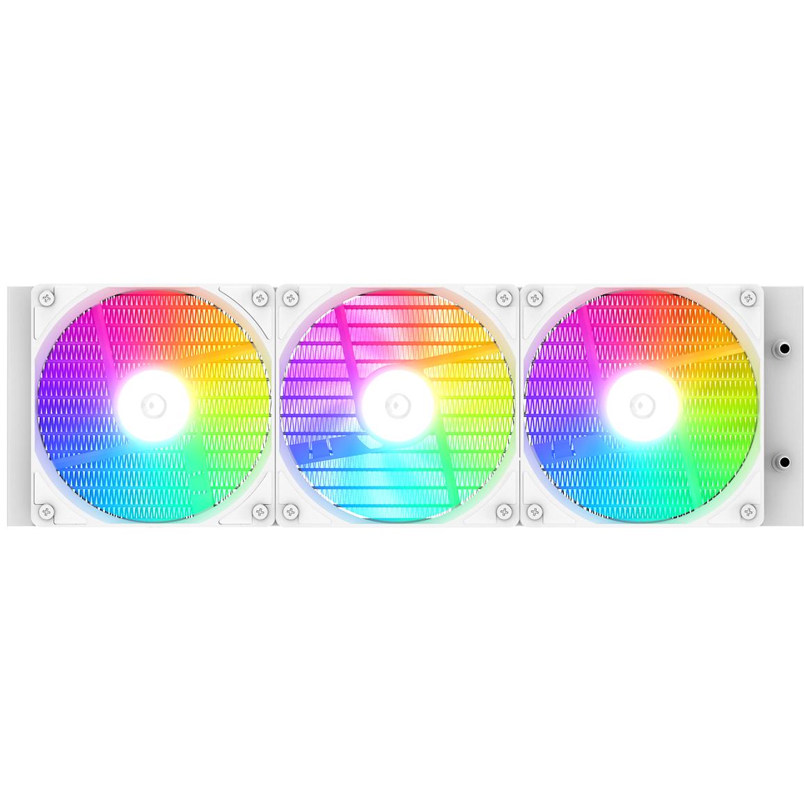 A large main feature product image of ID-COOLING SL360 XE Space LCD 360mm ARGB AIO Liquid CPU Cooler (White)