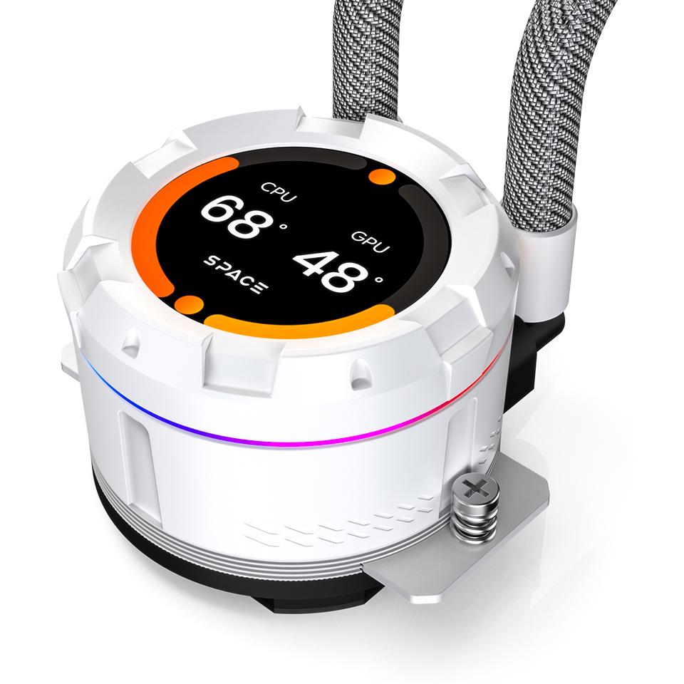 A large main feature product image of ID-COOLING SL360 XE Space LCD 360mm ARGB AIO Liquid CPU Cooler (White)