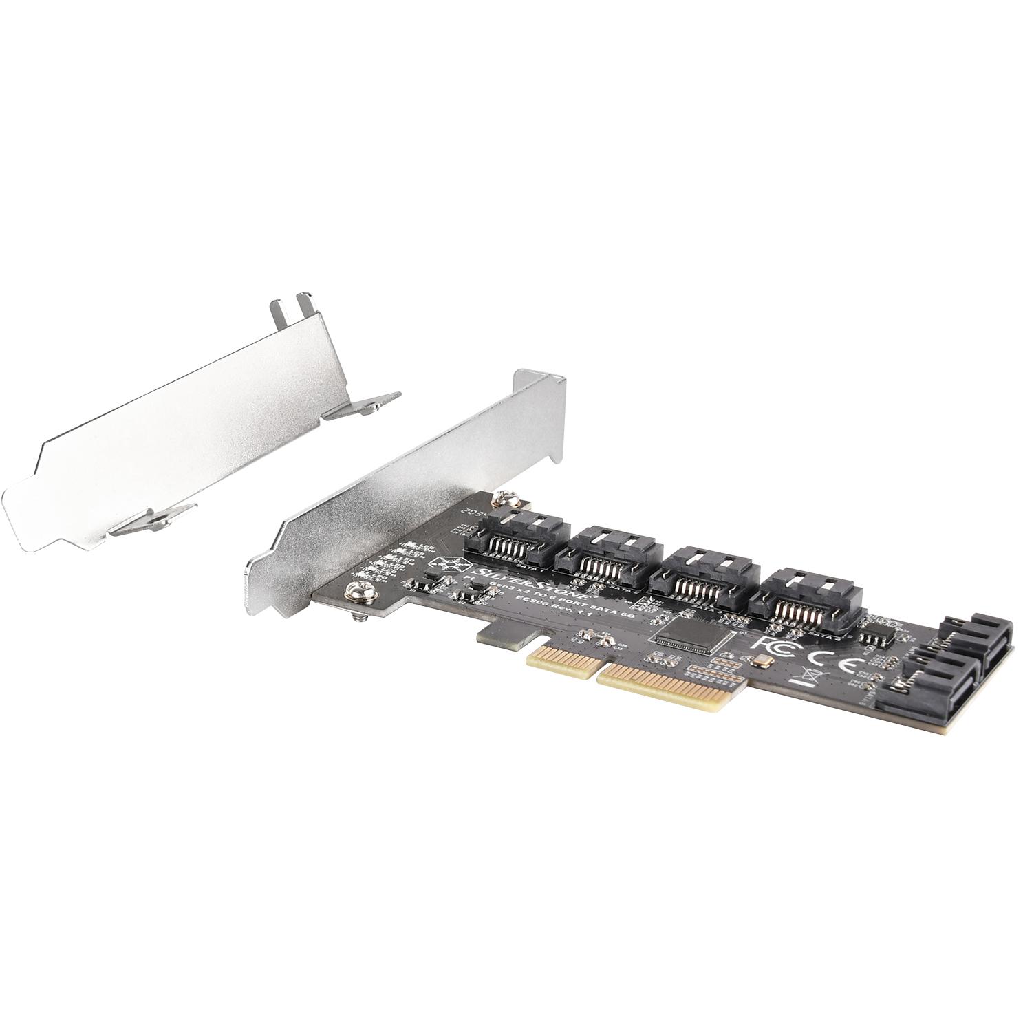 A large main feature product image of SilverStone ECS06 6-Port SATA 3 PCIe Expansion Card