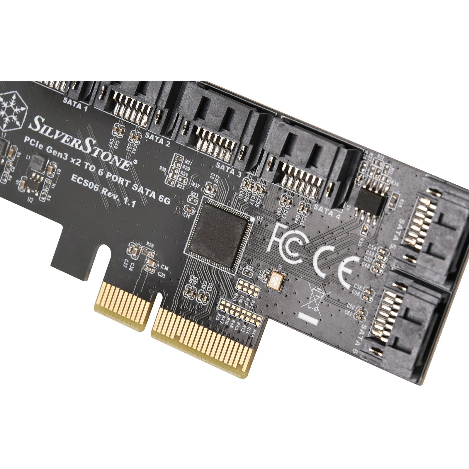 A large main feature product image of SilverStone ECS06 6-Port SATA 3 PCIe Expansion Card