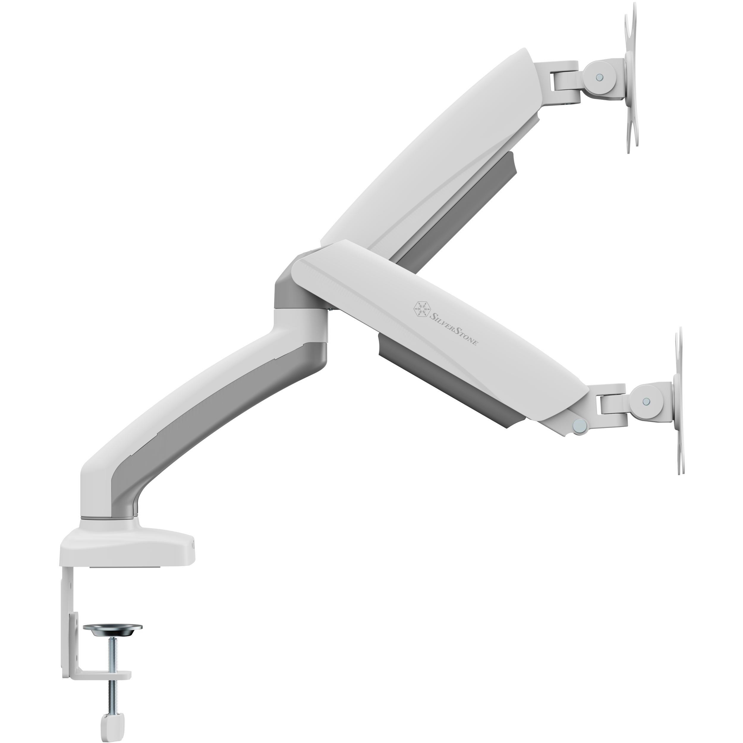 A large main feature product image of SilverStone ARM26 Dual Monitor Arm (White)