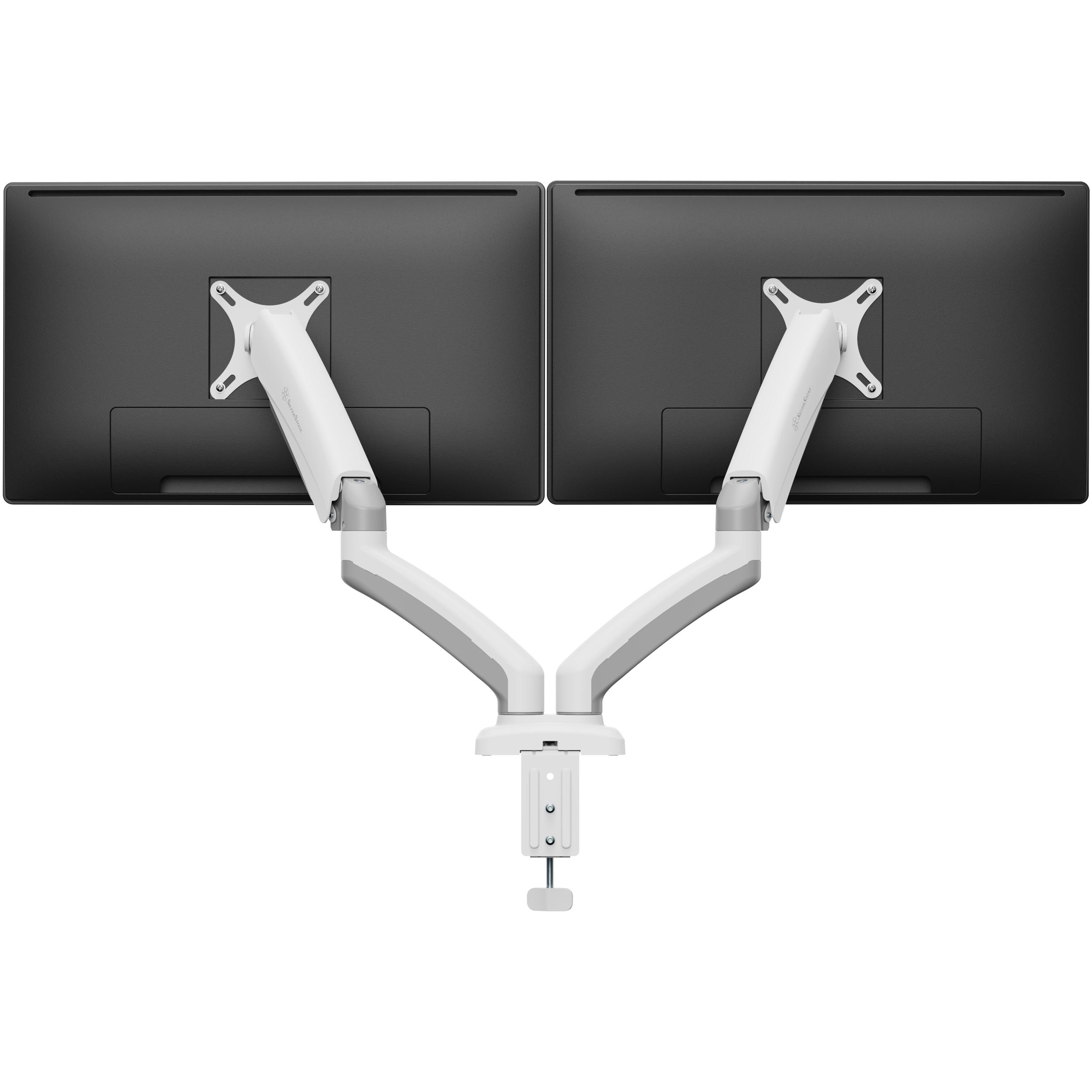 A large main feature product image of SilverStone ARM26 Dual Monitor Arm (White)