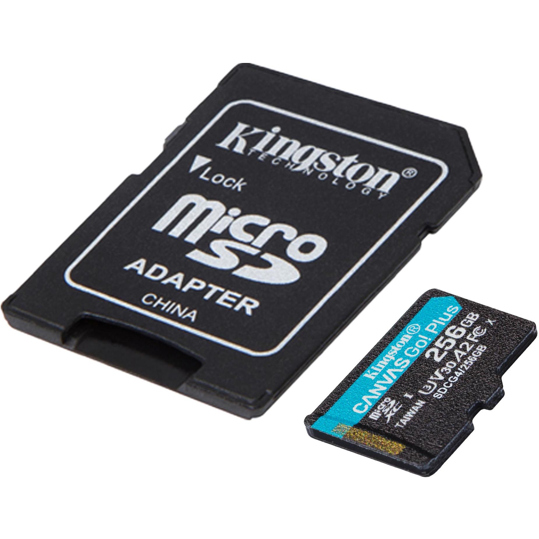 A large main feature product image of Kingston Canvas Go! Plus 256GB microSDXC U3 V30 A2 UHS-I microSD Card