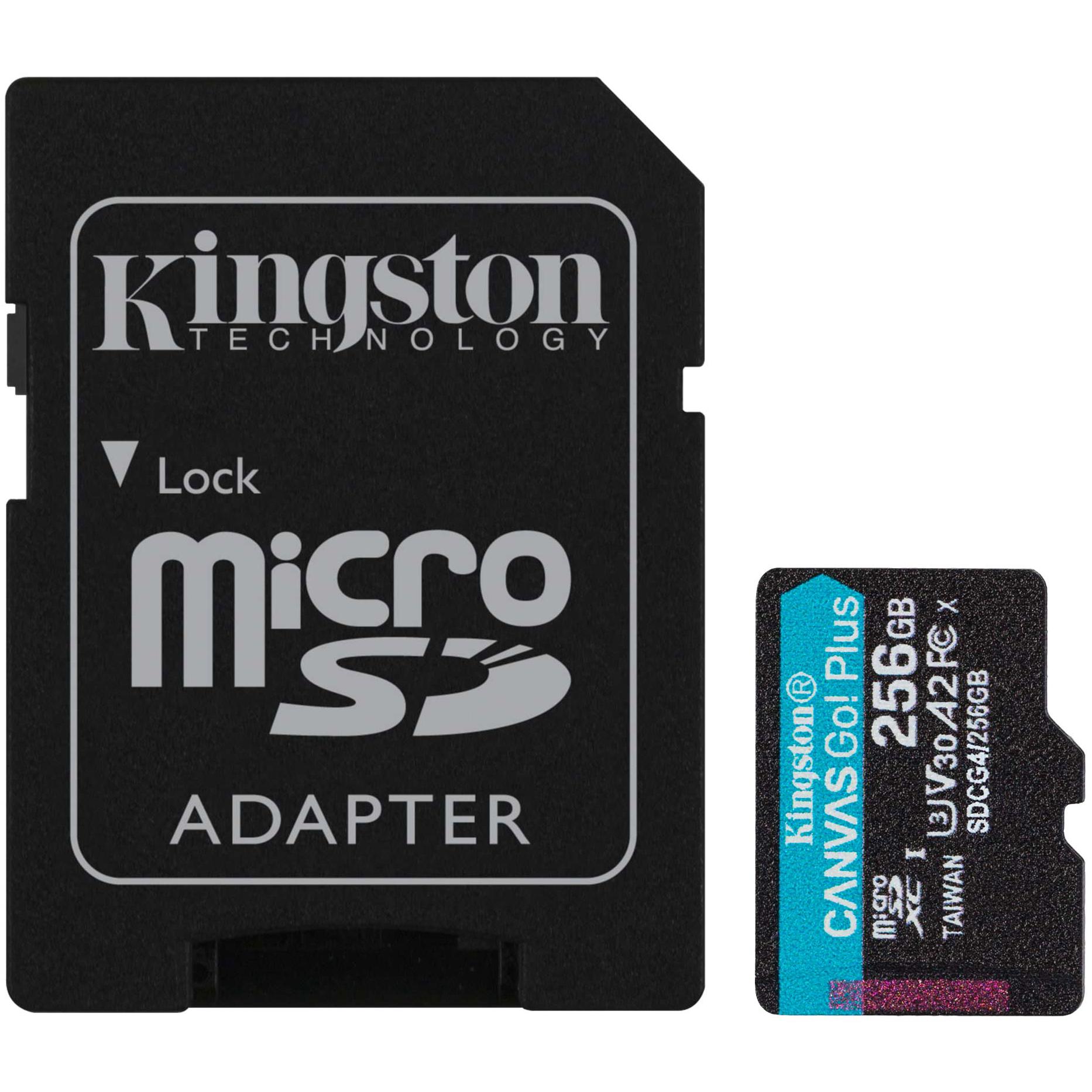 A large main feature product image of Kingston Canvas Go! Plus 256GB microSDXC U3 V30 A2 UHS-I microSD Card