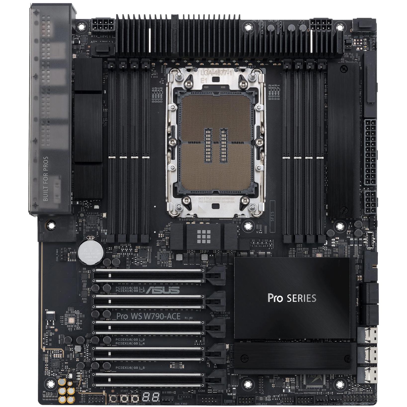 A large main feature product image of ASUS PRO WS W790-ACE LGA4677 Workstation Motherboard