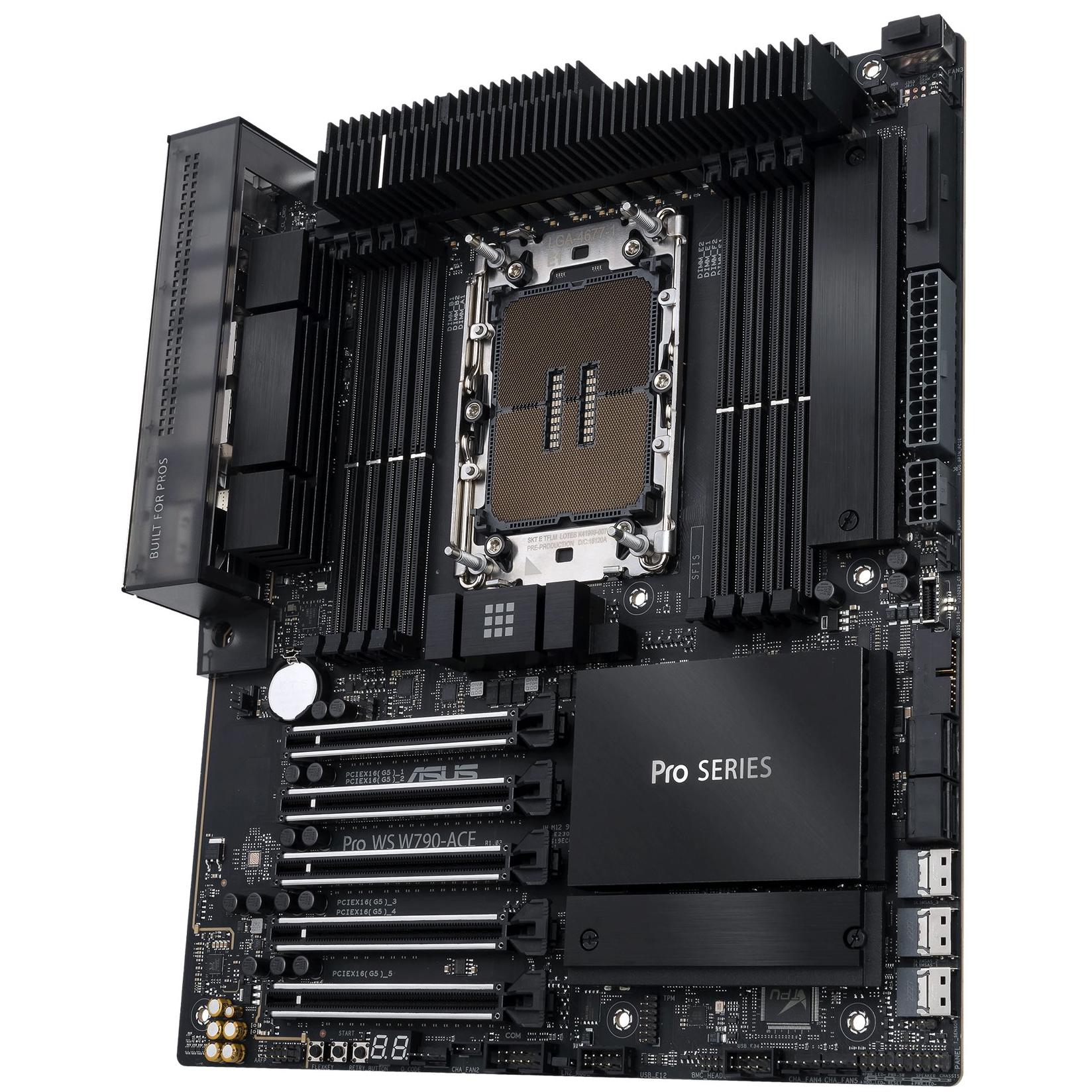 A large main feature product image of ASUS PRO WS W790-ACE LGA4677 Workstation Motherboard