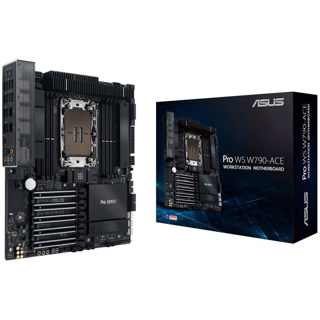 A large main feature product image of ASUS PRO WS W790-ACE LGA4677 Workstation Motherboard