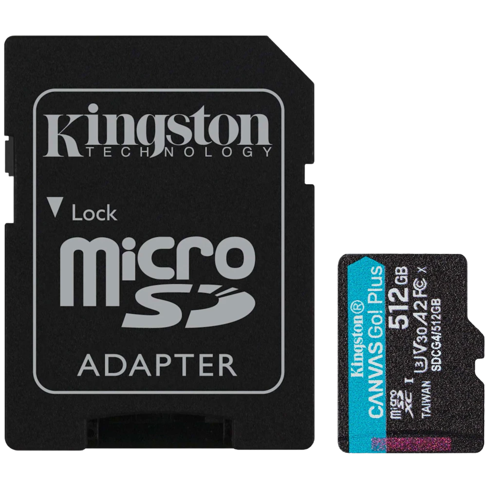 A large main feature product image of Kingston Canvas Go! Plus microSDXC U3 V30 A2 UHS-I microSD Card - 512GB