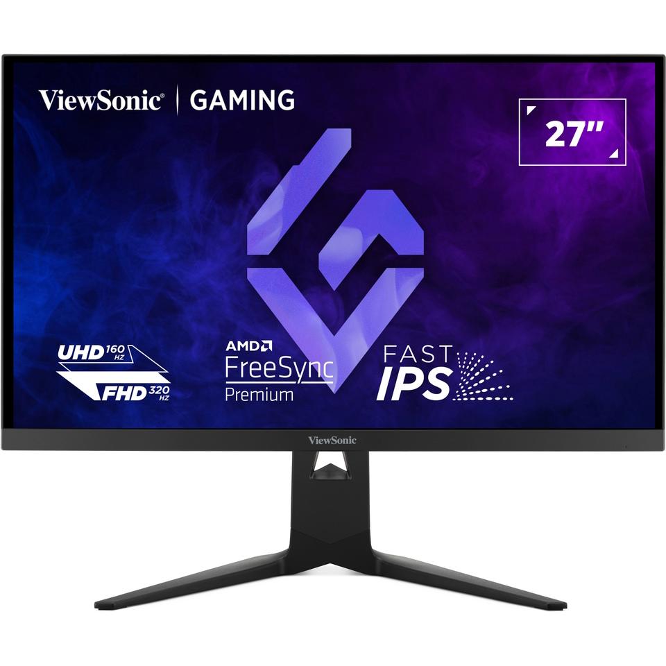 A large main feature product image of ViewSonic XG275D1-4K - 27" 4K 2160p 160Hz / 1080p 320Hz Dual-Mode 0.5ms Fast IPS Gaming Monitor
