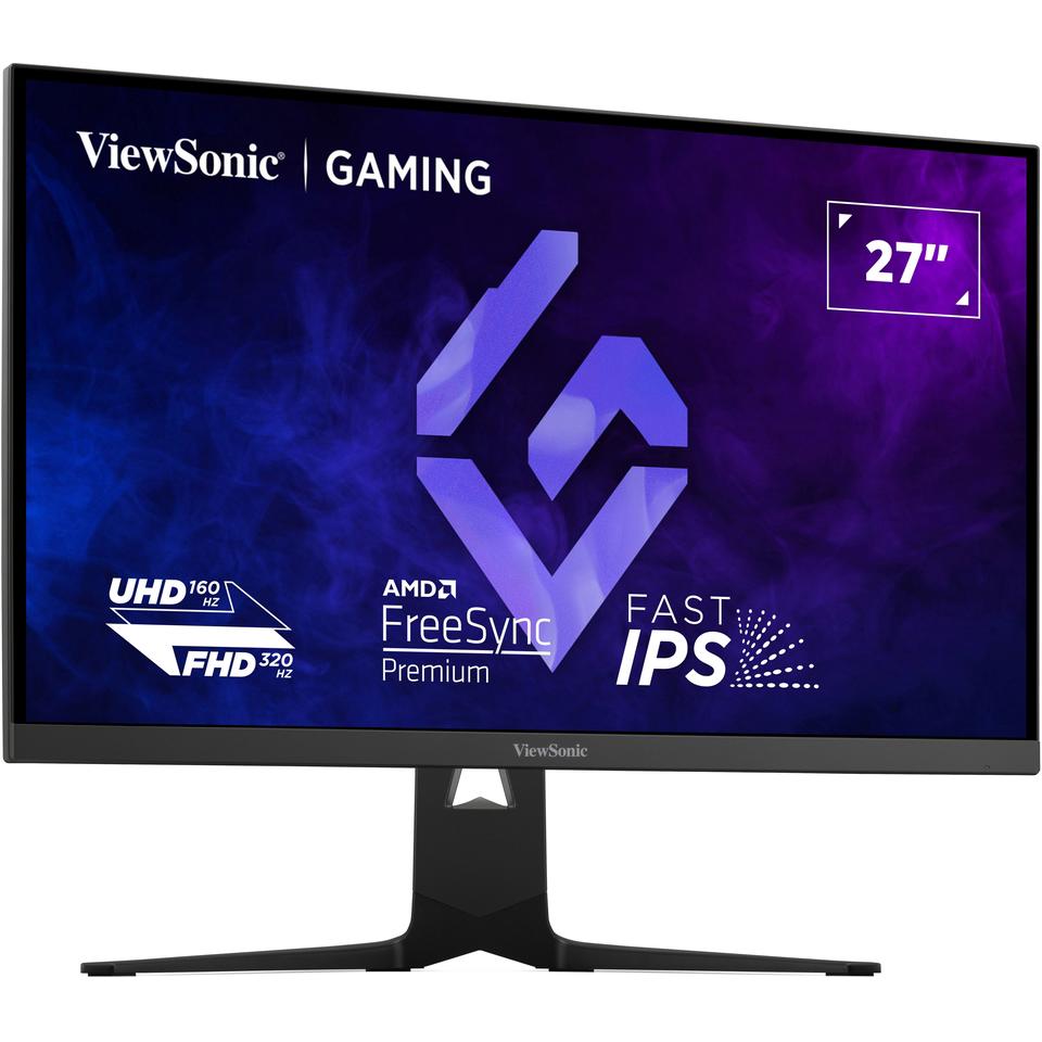 A large main feature product image of ViewSonic XG275D1-4K - 27" 4K 2160p 160Hz / 1080p 320Hz Dual-Mode 0.5ms Fast IPS Gaming Monitor