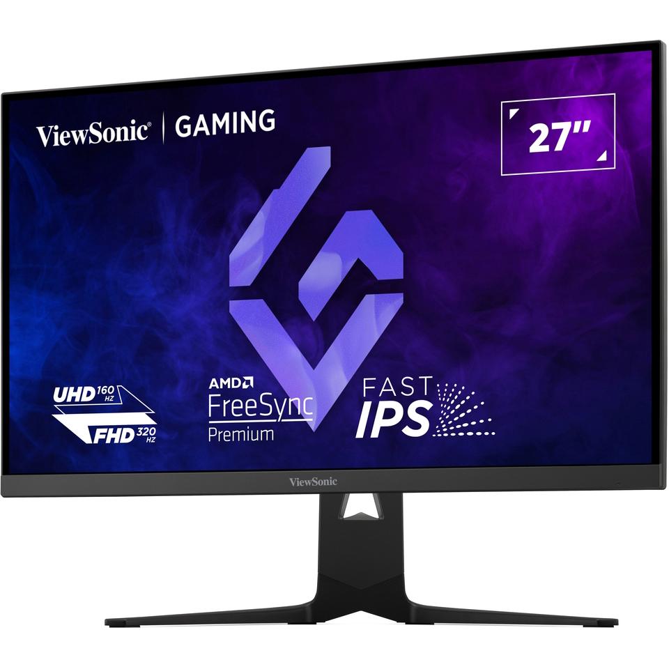 A large main feature product image of ViewSonic XG275D1-4K - 27" 4K 2160p 160Hz / 1080p 320Hz Dual-Mode 0.5ms Fast IPS Gaming Monitor