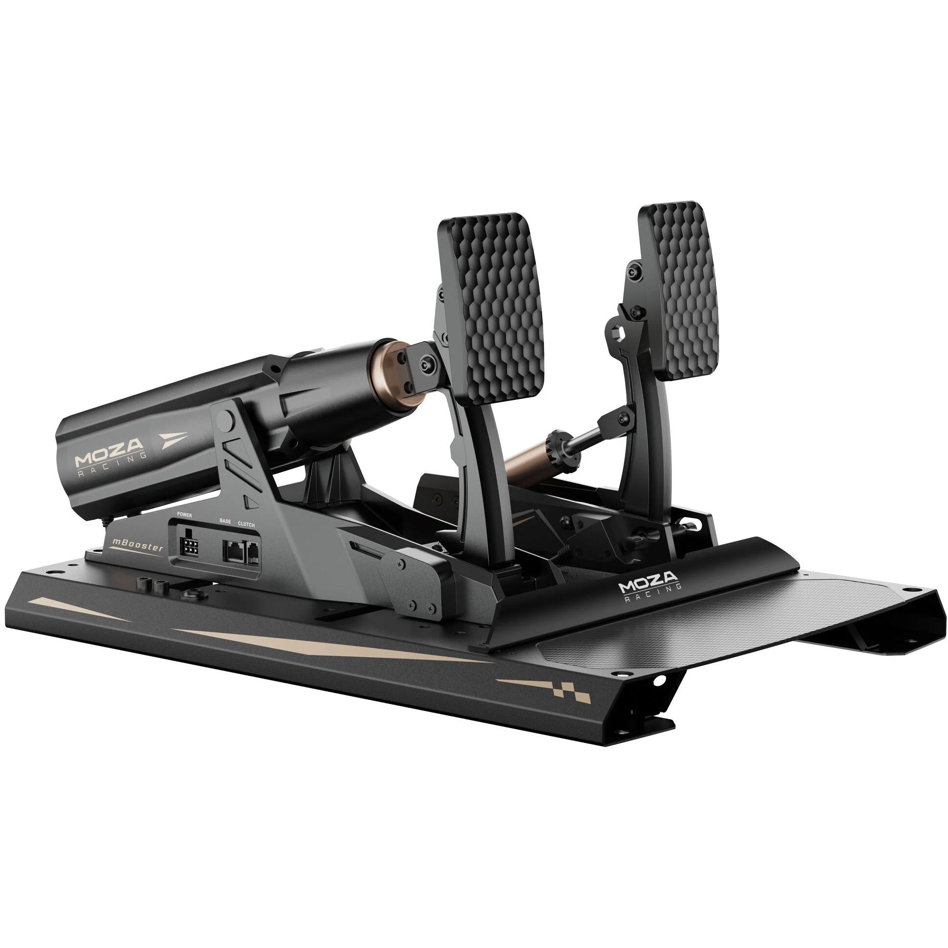 A large main feature product image of MOZA mBooster Pedal Set (with CRP2 Throttle)