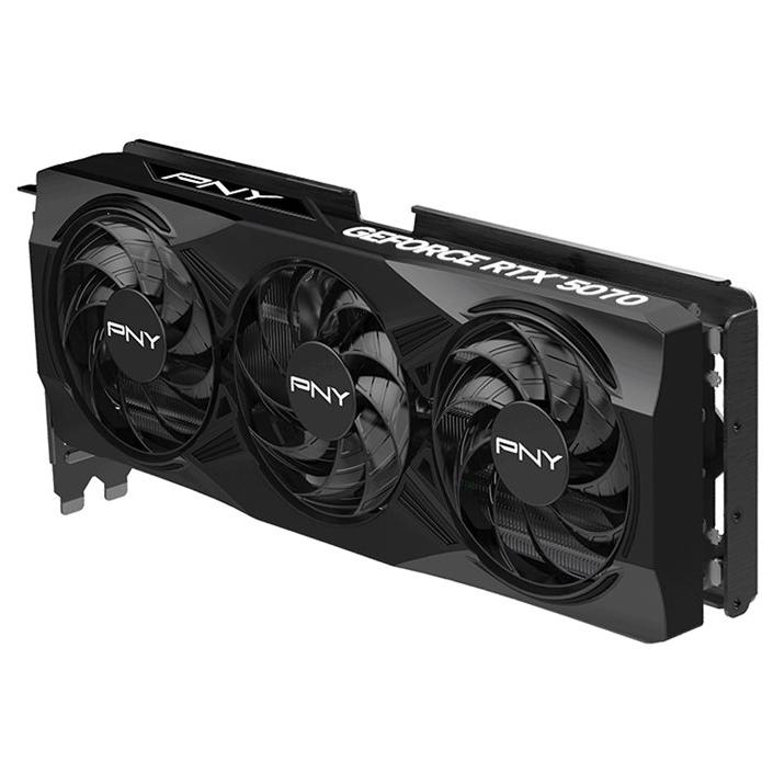 A large main feature product image of PNY GeForce RTX 5070 Triple Fan OC 12GB GDDR7