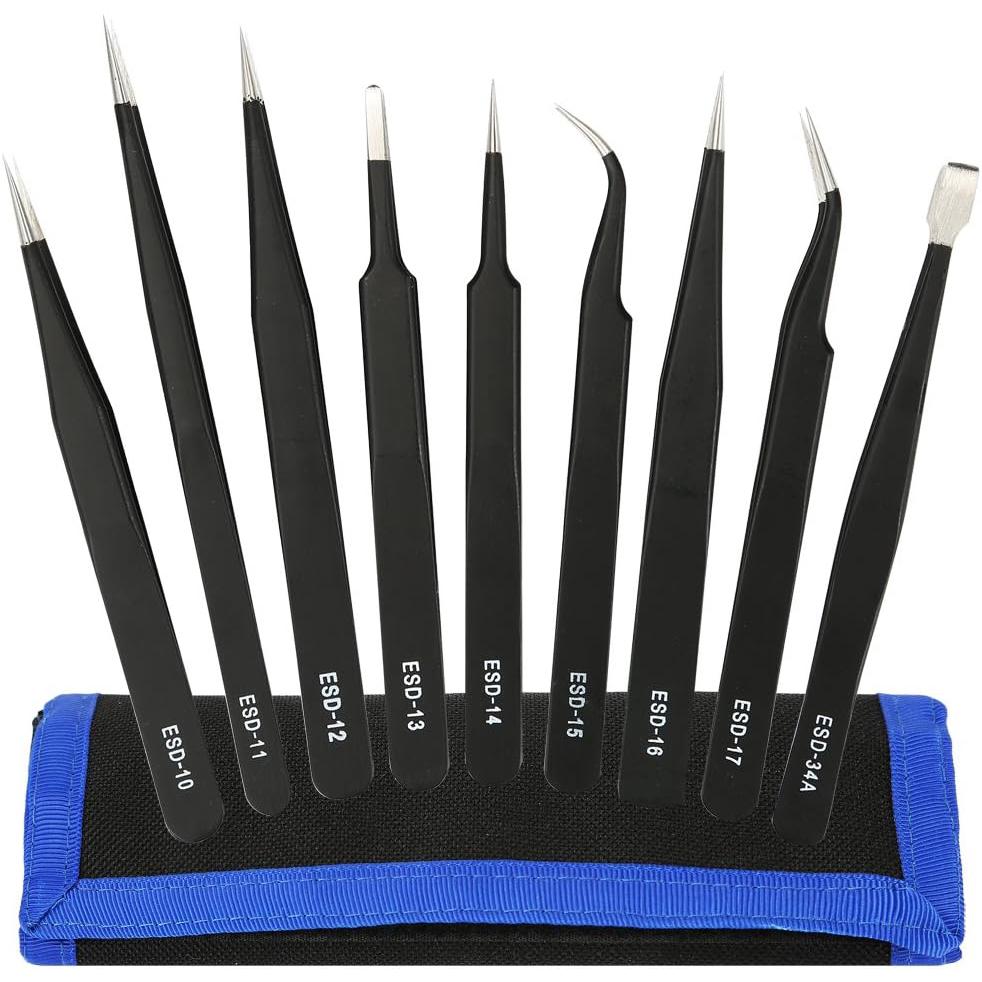 A large main feature product image of King'sdun 9 in 1 Precision Tweezers Set