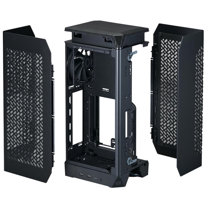 A large main feature product image of Cooler Master NCORE 100 AIR 14.7L SFF Vertical Mini-ITX Case (Black)