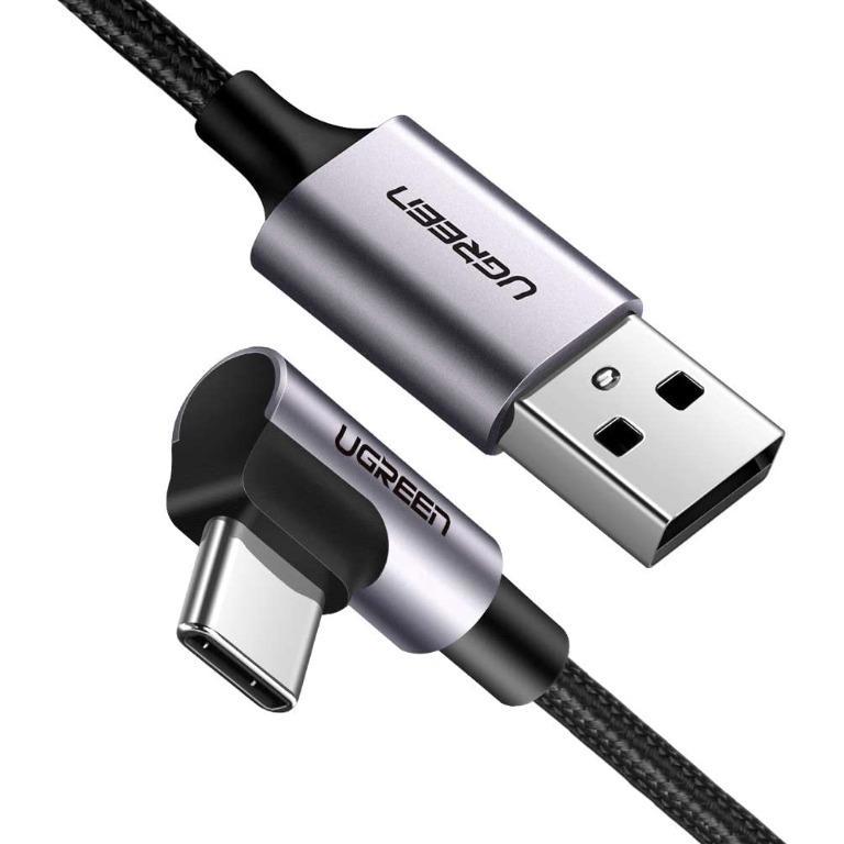 A large main feature product image of UGREEN USB 2.0 Type-A to Type-C 90 Degree Braided Cable (3m)