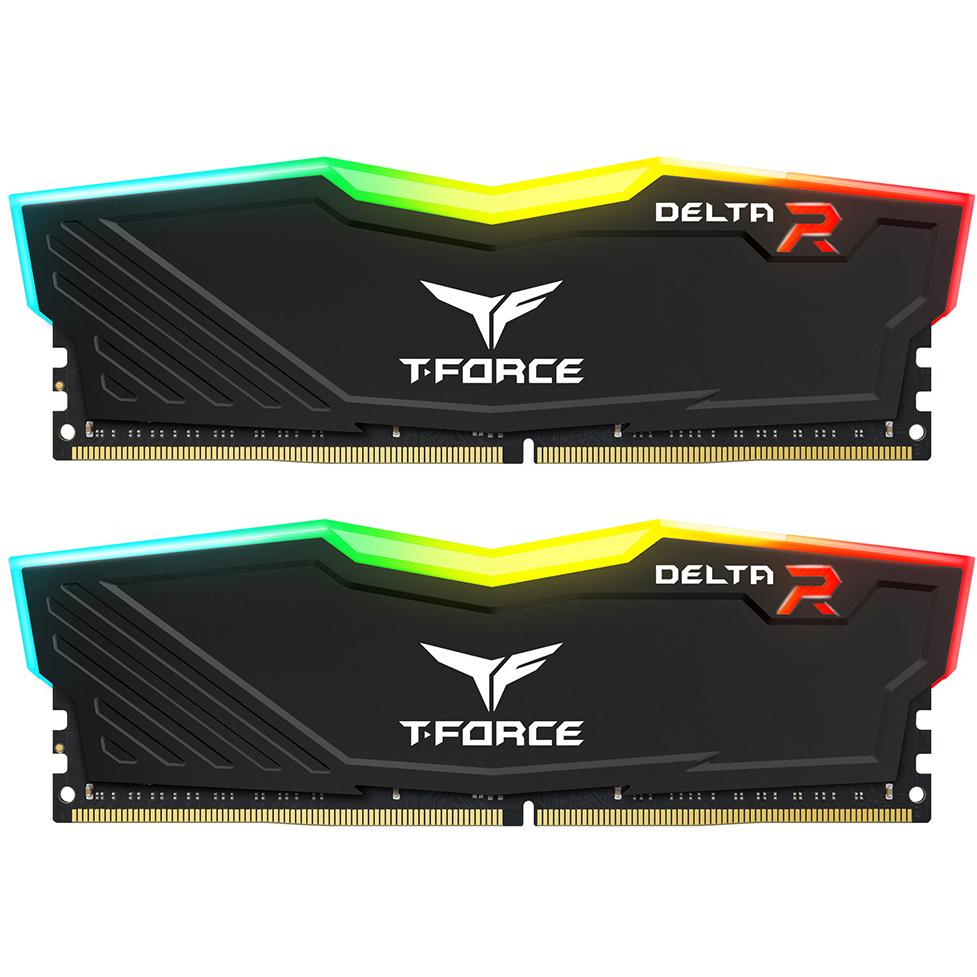 A large main feature product image of Team T-Force Delta RGB 16GB Kit (2x8GB) DDR4-3200 C16