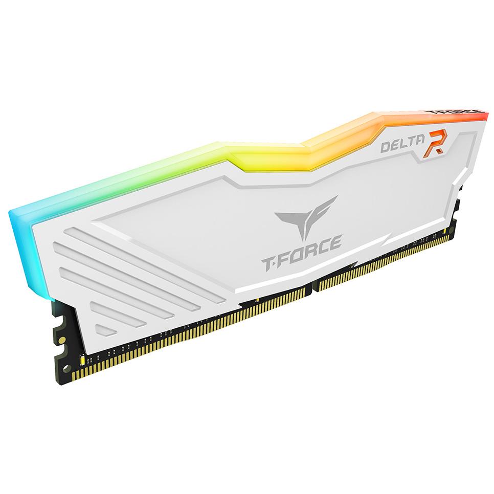 A large main feature product image of Team T-Force Delta RGB 16GB Kit (2x8GB) DDR4-3200 C16 - White